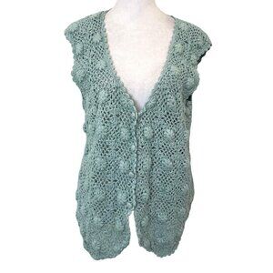 Vintage Hand-Knit Granny Crochet Floral Cottagecore Sweater Vest Teal size Large